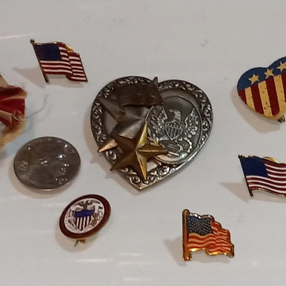 Patriotic 4th of July Lapel Pin Collection (7) Items Red, White + Blue